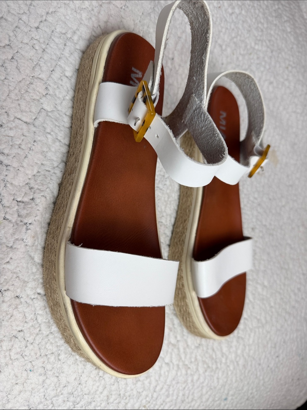 MIA White Leather Ankle-Strap Sandals with Brown Footbed - Picture 6 of 7